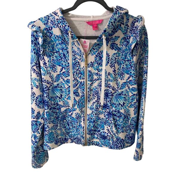 Lilly Pulitzer Audrey Full Zip Pullover Hoodie Ruffled Sleeve With Pockets, M - Picture 1 of 9